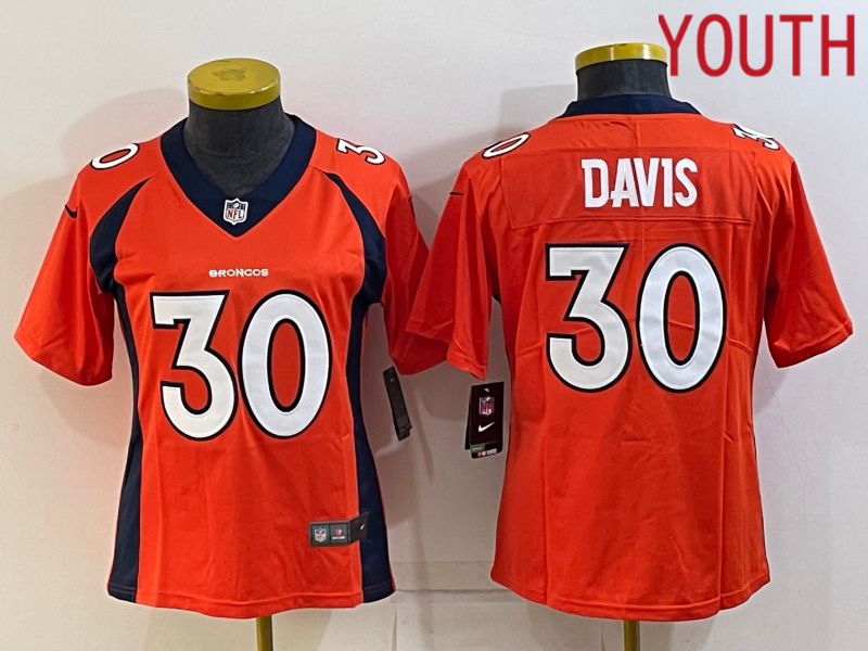 Youth Denver Broncos #30 Davis Orange Nike Game 2022 NFL Jersey->youth nfl jersey->Youth Jersey